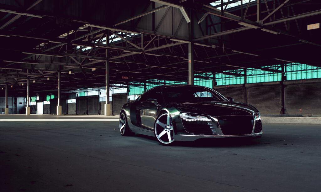 Matte Black Audi R8 Wallpaper: Stylish Industrial Design