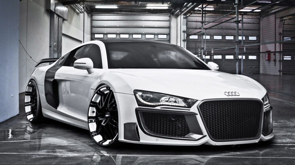 Sleek Modified Audi R8 in Garage with Regula Tuning Body Kit Wallpaper