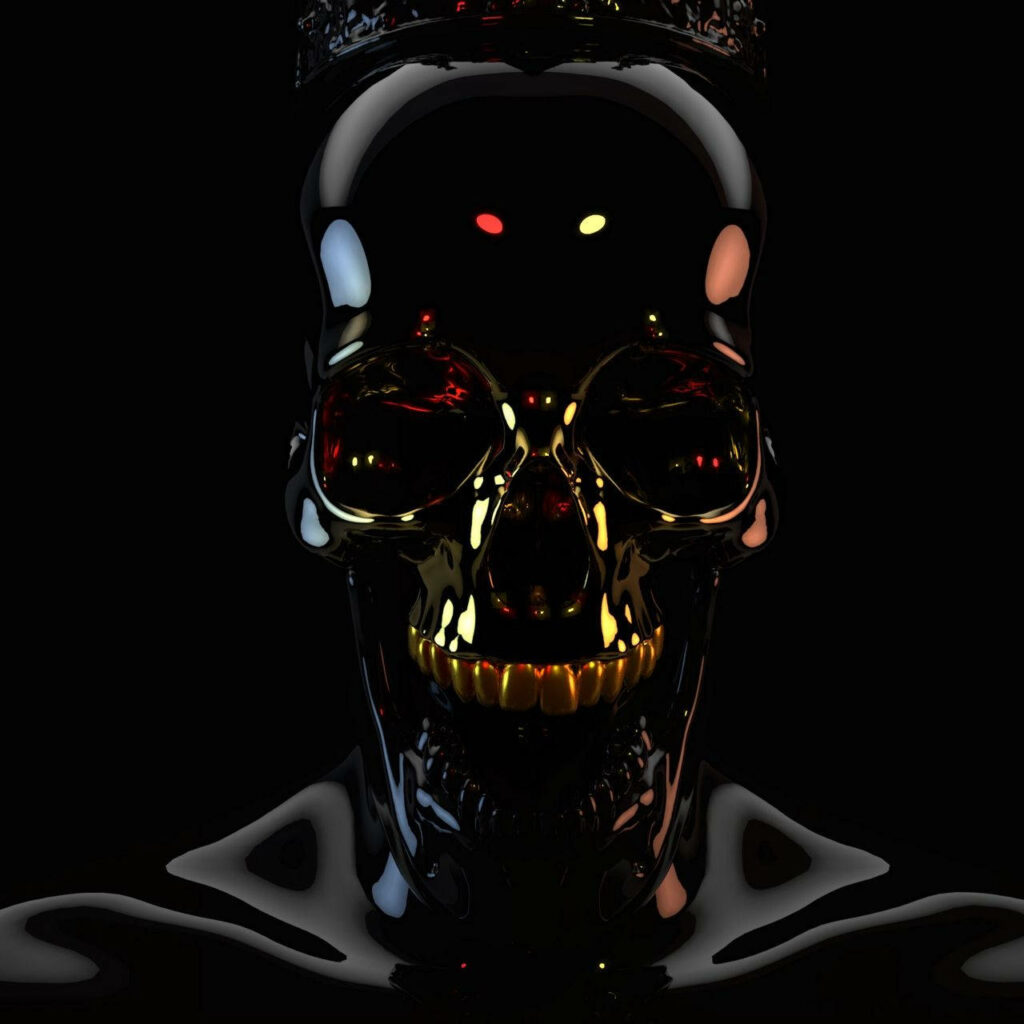 Futuristic Black 3D Robotic Skull Wallpaper - Polished Design