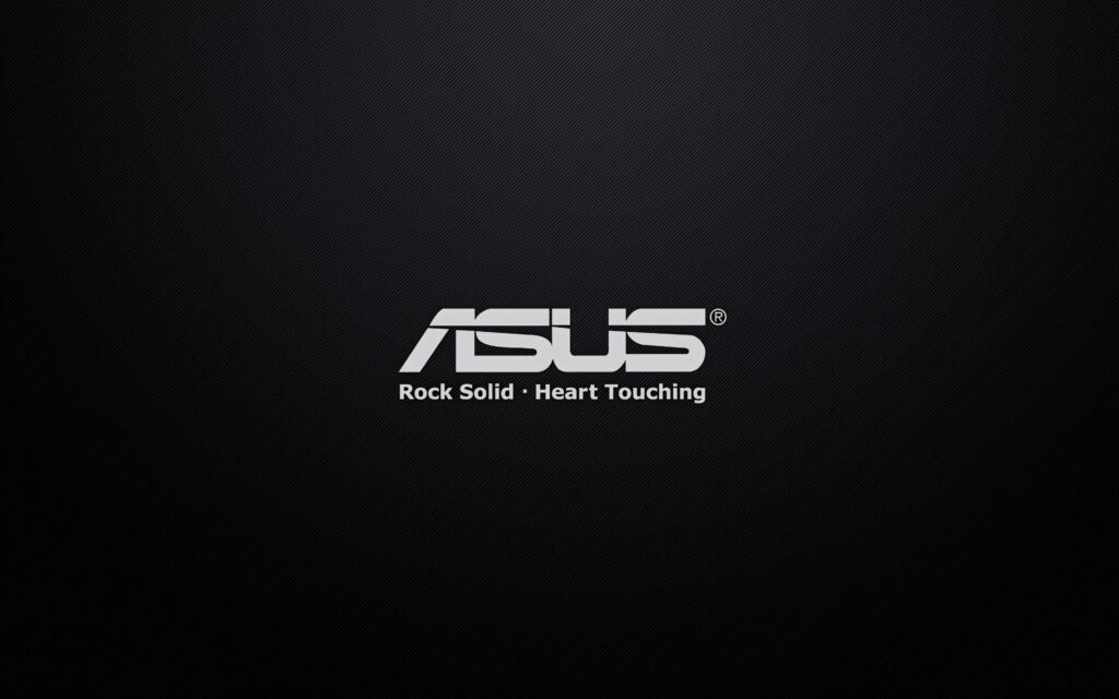 Sleek black ASUS wallpaper with centered logo and Rock Solid Heart Touching tagline background