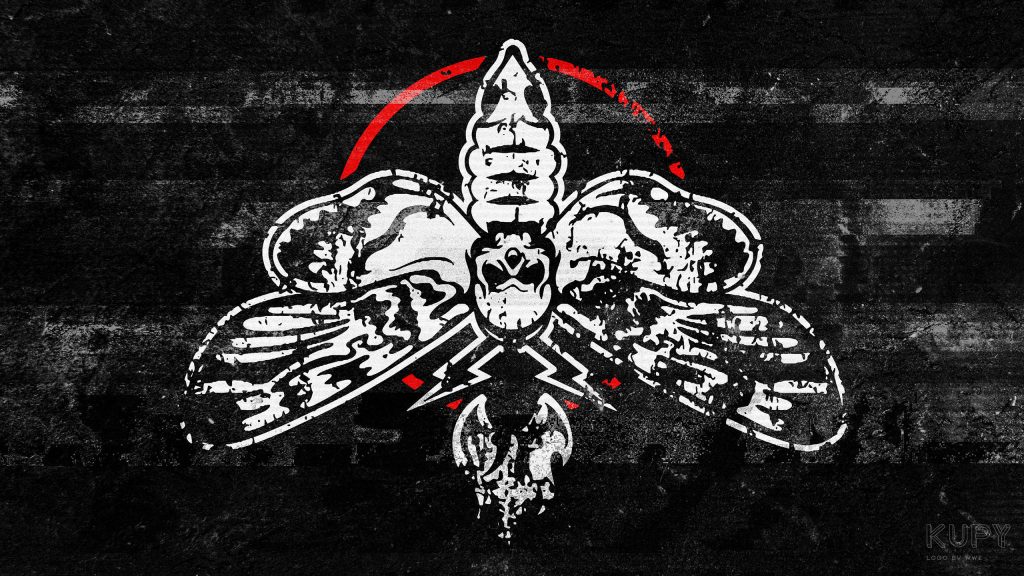 Distressed white Deaths-head Hawkmoth WWE Cody Rhodes logo on black gritty wallpaper background