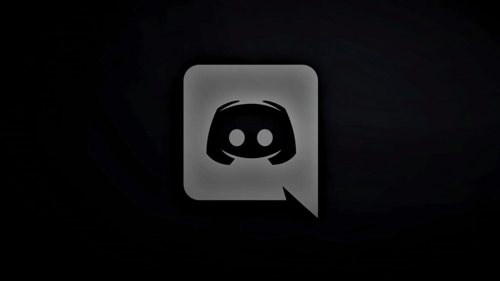 Abstract black Discord logo wallpaper with smooth shadows and modern minimalist dark gradient background