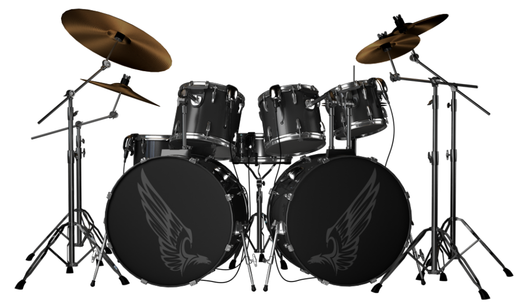 Sleek Black Drum Set Wallpaper with Wing Designs & Modern Accents
