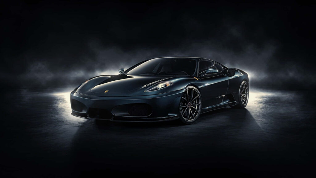 Sleek black Ferrari in dramatic lighting perfect 4K car wallpaper for auto enthusiasts background