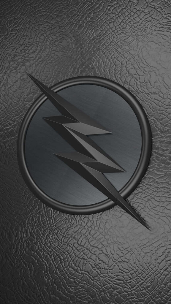 Sleek black wallpaper with metallic Flash emblem on textured leather background modern design