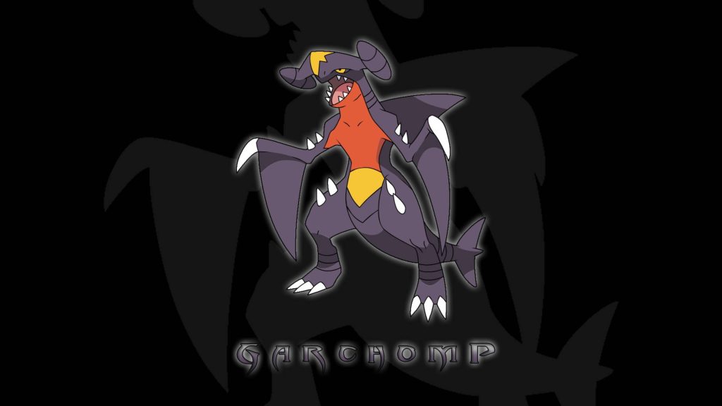 Sleek black Garchomp digital illustration fierce Dragon-type Pokémon wallpaper background