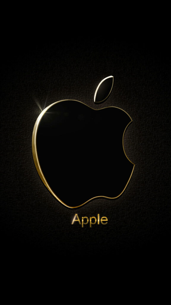 Elegant Apple Logo Wallpaper: Glossy Black & Gold Design