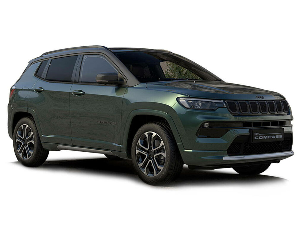 Black Jeep Compass with tinted windows on white background showcasing bold modern design Wallpaper