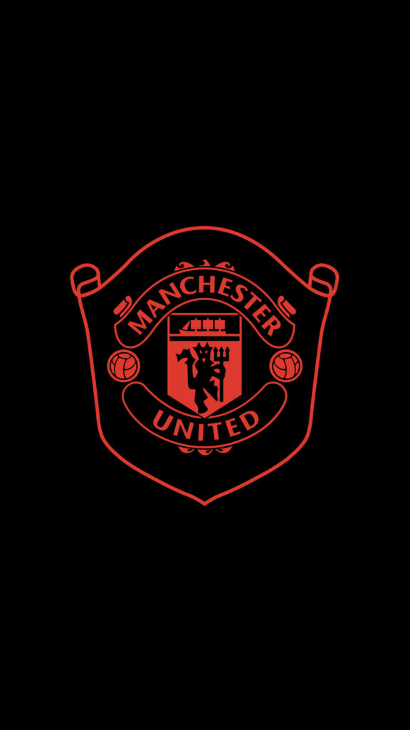 Black wallpaper with bold red Manchester United logo outline modern football club design
