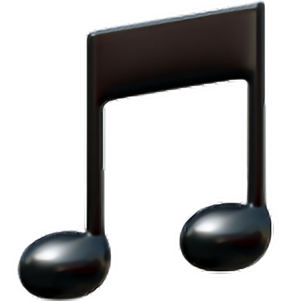Sleek Black Music Note Wallpaper - 3D Glossy Design on Transparent PNG