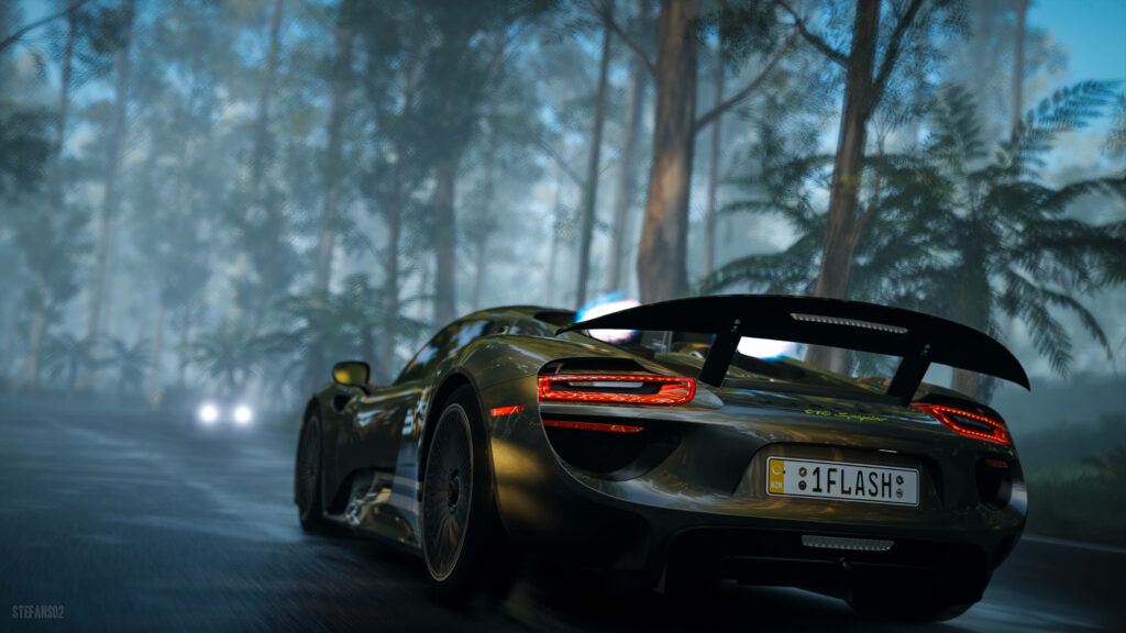 Sleek Black Porsche in Forza Horizon 3: Forest Racing Wallpaper