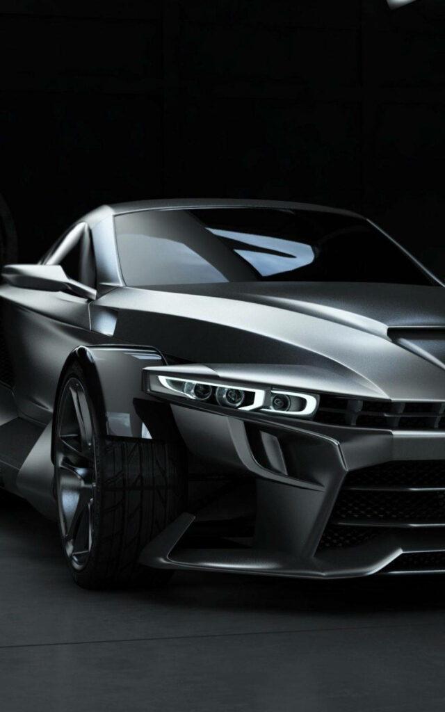High-definition portrait of sleek black sports car with angular design and sharp headlights Wallpaper