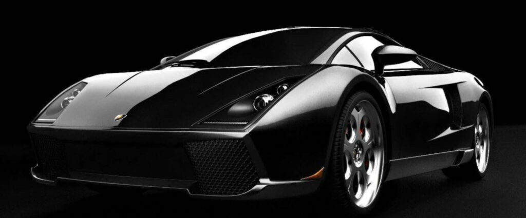 Black sports car with polished body and aggressive design on dark wallpaper background