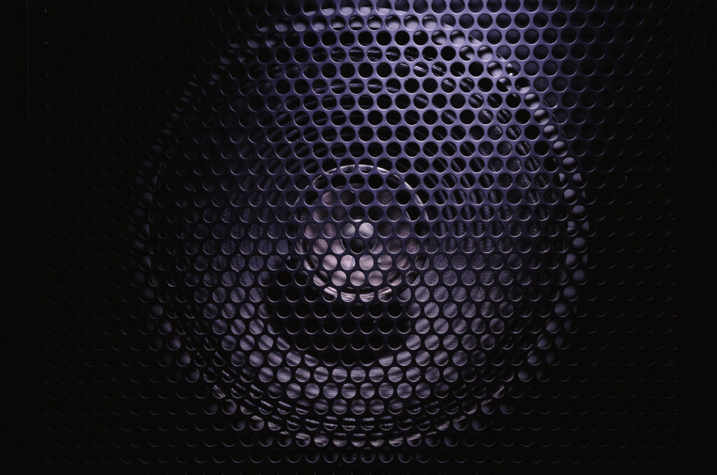 Modern Black Subwoofer Wallpaper: Close-up with Sleek Grid Pattern