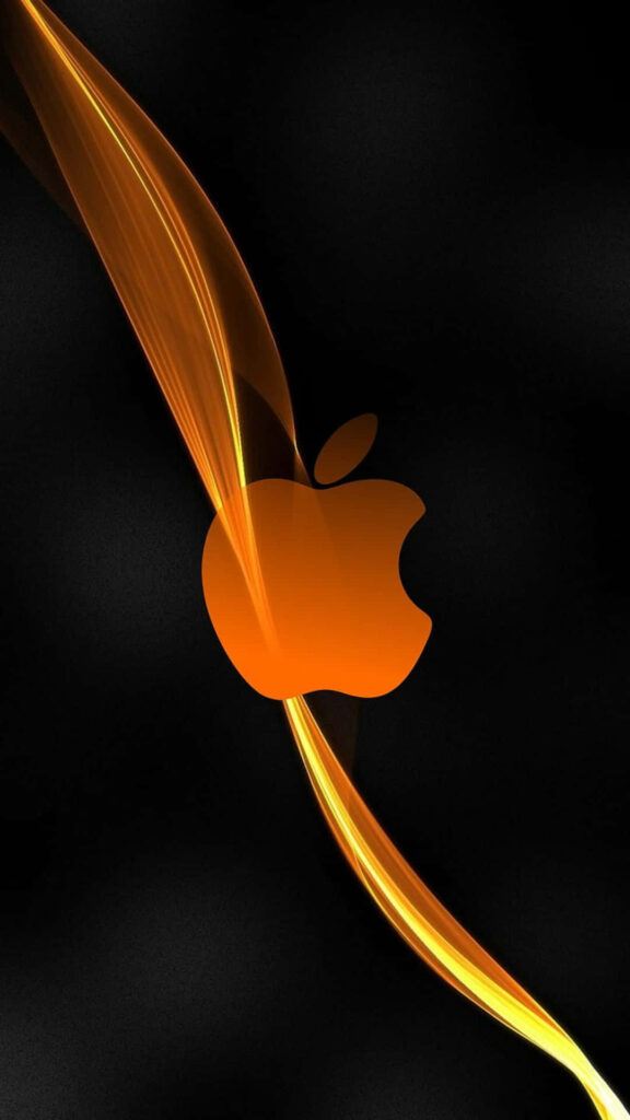 Modern Black Wallpaper with Glowing Orange Apple Logo & Dynamic Design