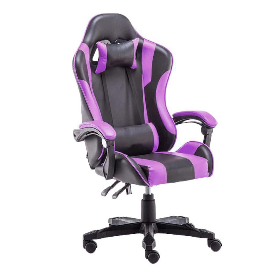 Gaming chair wallpaper black purple racing style ergonomic swivel modern desktop background