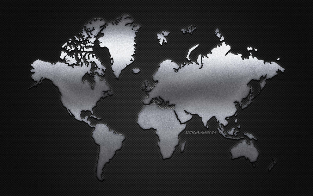 Textured Black & White World Map Wallpaper - Modern Metallic Design