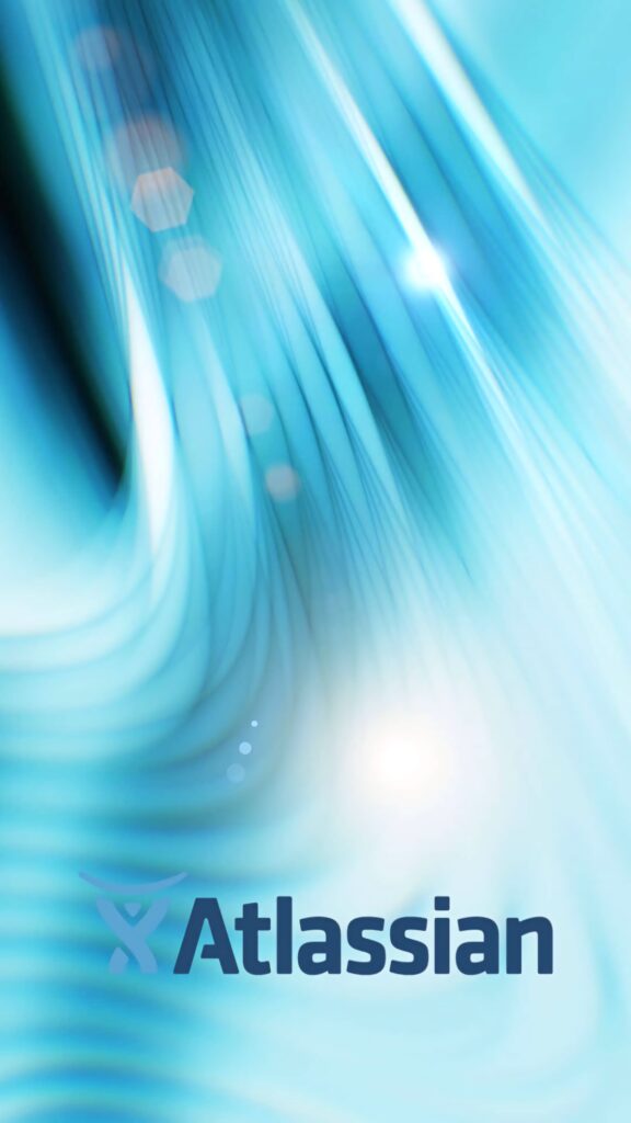 Atlassian wallpaper with abstract blue background smooth light streaks and glowing logo at bottom