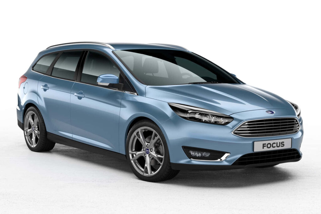 Sleek blue Ford Focus studio shot showcasing modern design and stylish exterior wallpaper background