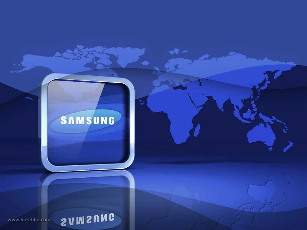 Modern Blue World Map Wallpaper with Glossy Samsung Logo