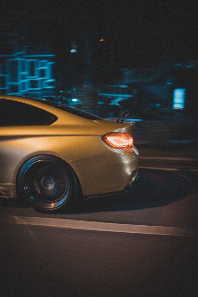 Sleek Car Night Adventure: Dynamic Wallpaper with Illuminated Backlights