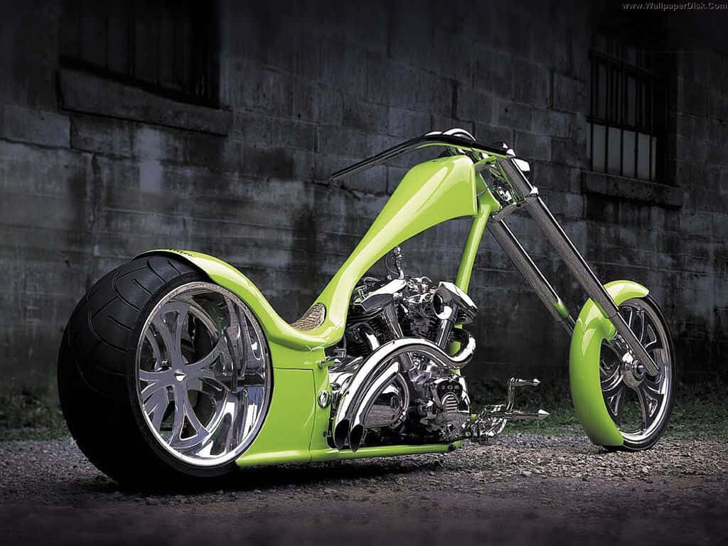 Custom Green Chopper Motorcycle Wallpaper – Urban Industrial Design