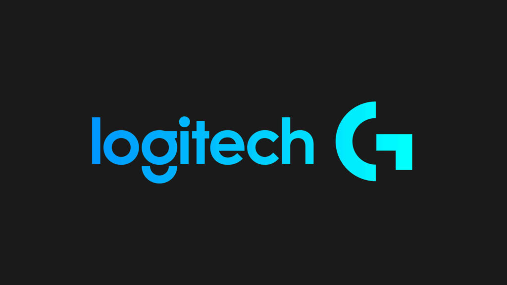 Blue Logitech logo on sleek dark background modern iconic branding wallpaper design