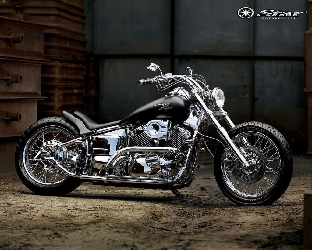 Sleek Dark Chopper Motorcycle Wallpaper - Industrial Luxury Design