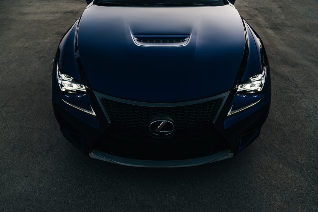 Lexus RC F Front View: Sleek Design & Elegant Deep Blue Wallpaper