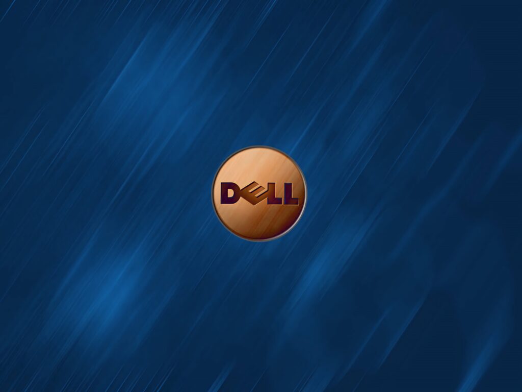 Dell wallpaper with copper logo on deep blue background featuring diagonal streaks design