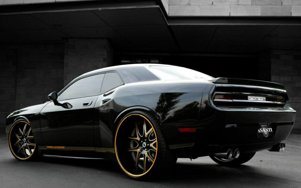 Sleek Dodge Challenger with Asanti Rims: Bold Black Wallpaper