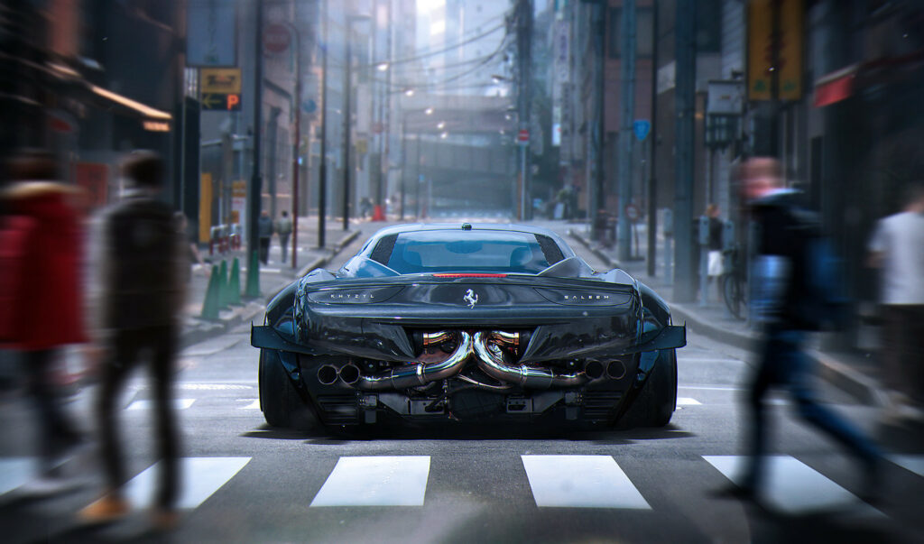 Ferrari 458 Italia: Striking Urban Rear View Wallpaper Background