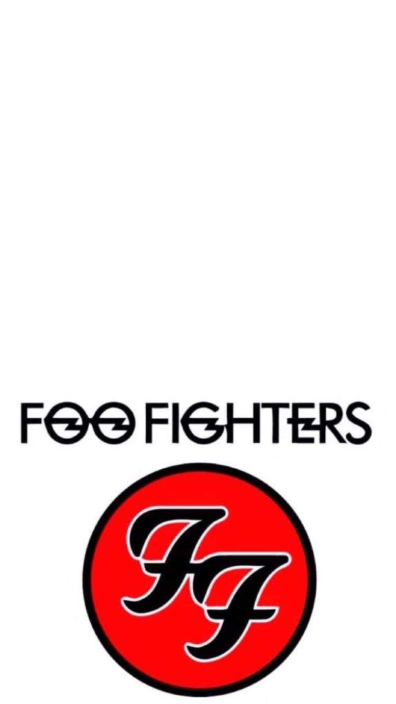 Foo Fighters wallpaper with black band wordmark and red FF logo on white background minimalist design