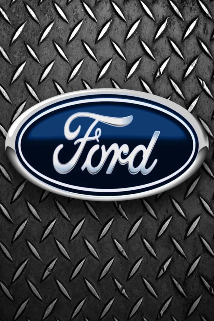 Ford logo on rugged metallic diamond plate background automotive wallpaper design