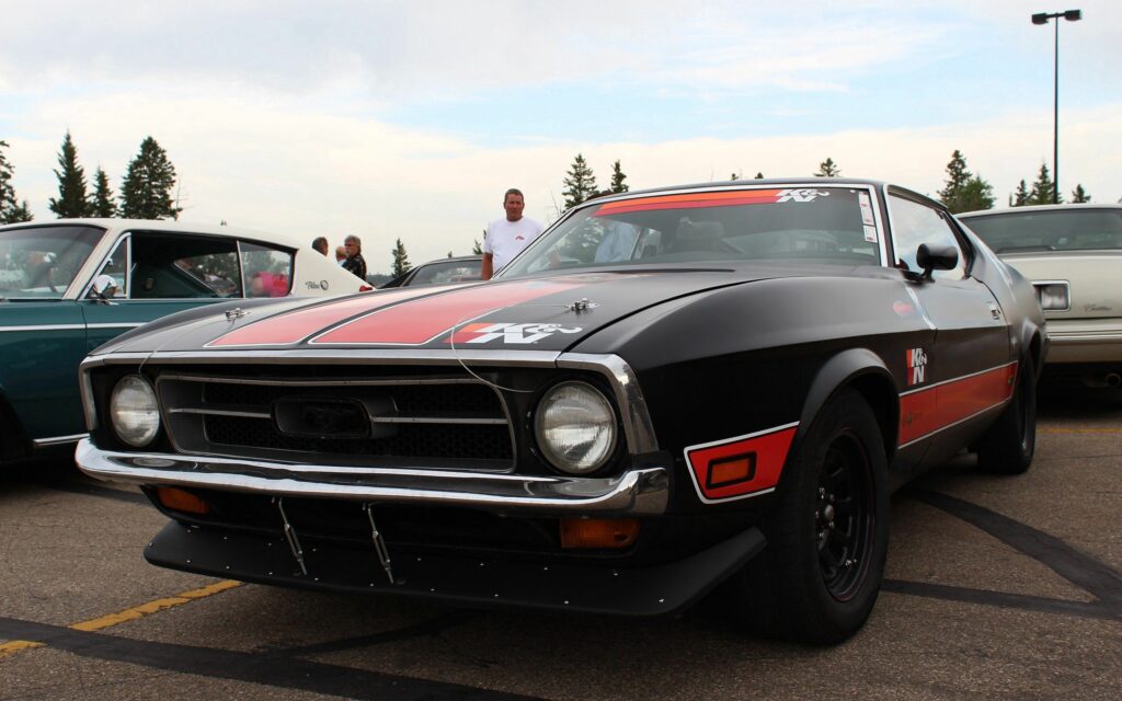 Classic Ford Mustang Wallpaper: Sleek Black & Red Design