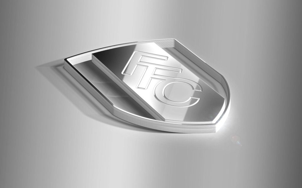 Fulham FC silver 3D emblem on gradient grey background sleek desktop wallpaper