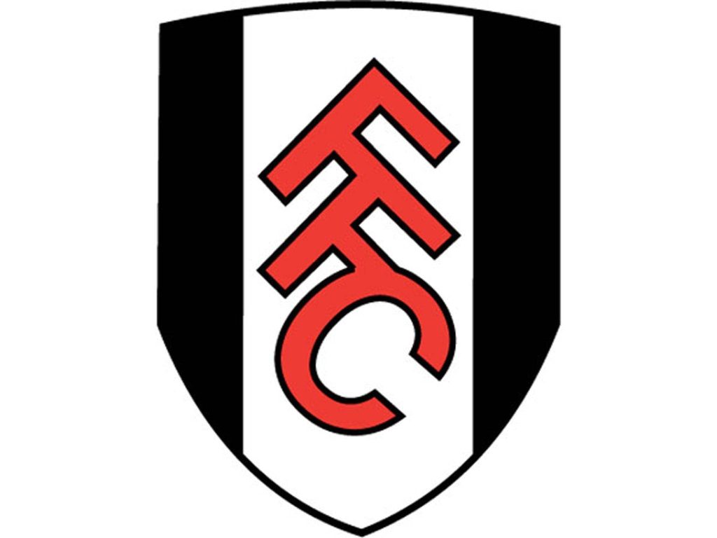 Fulham FC crest wallpaper with bold red FFC lettering on black and white shield background