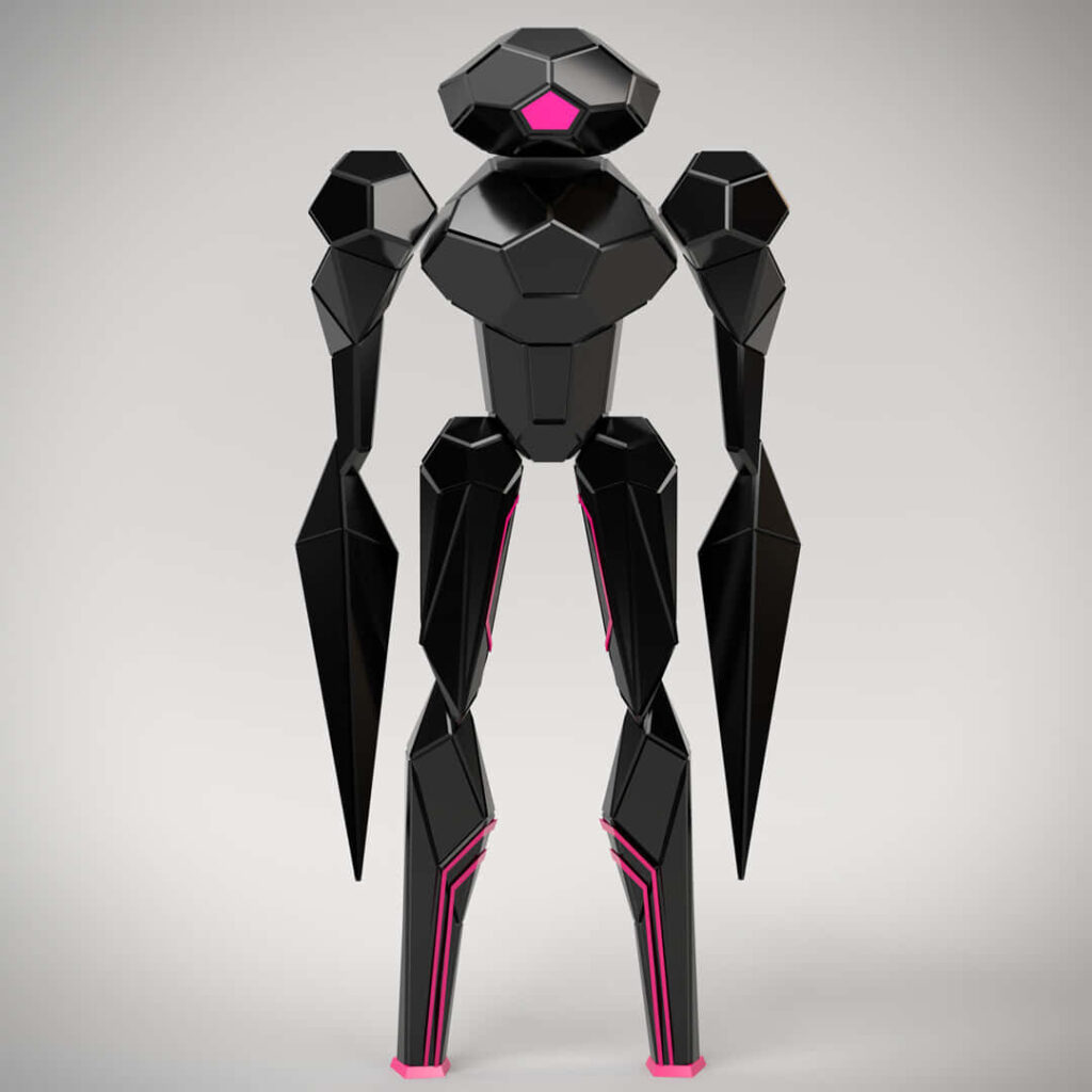 Futuristic Robot Character Wallpaper: Angular Black Armor & Pink Accents
