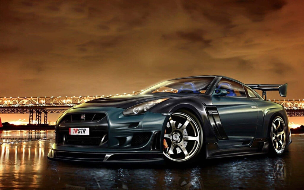 Stunning GT-R Wallpaper: Sleek Car Against City Lights Background