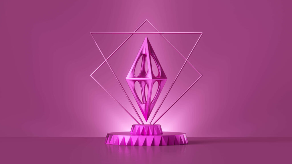Geometric Trophy Wallpaper: Modern Design on Vibrant Pink Background
