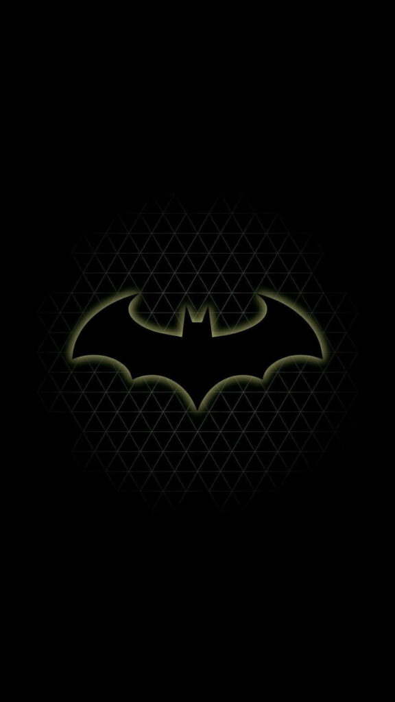 Batman logo wallpaper with glowing outline and web-like dark geometric background for iPhone
