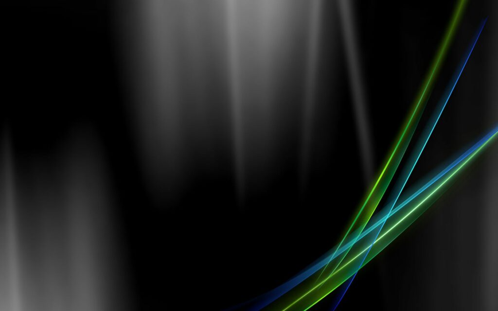 Modern Curved Green and Blue Lines Wallpaper on Black Background