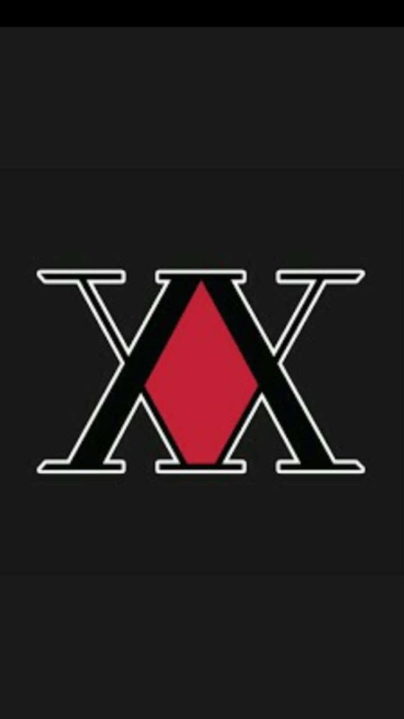 Hunter x Hunter wallpaper with minimalist white XX logo and red diamond on black background