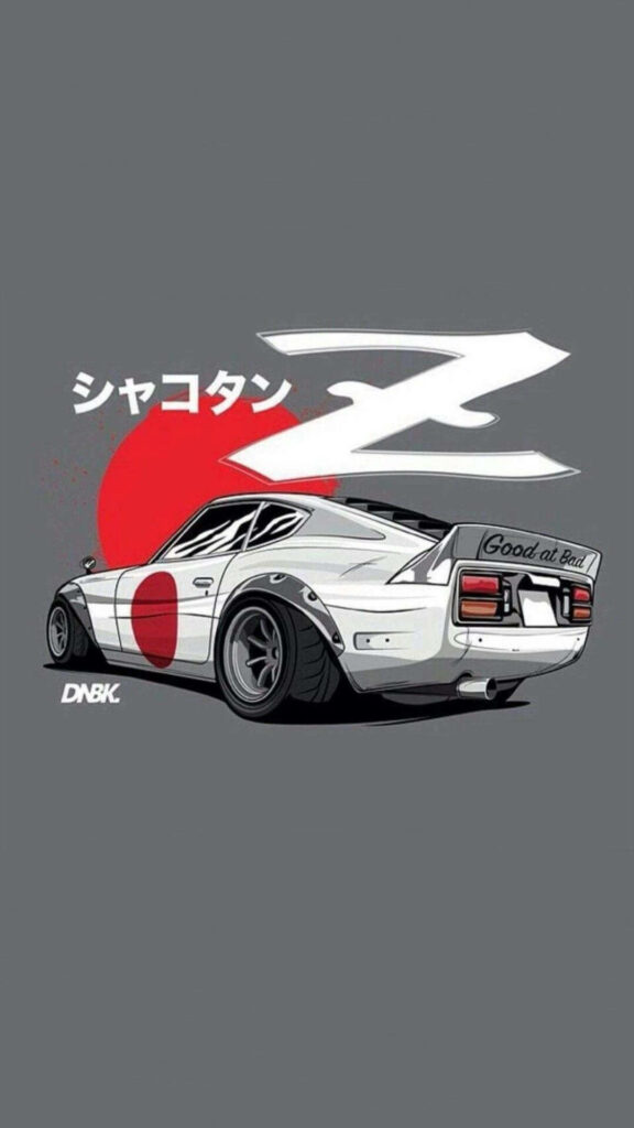 Sleek JDM car with bold red circle design on gray background showcasing Japanese automotive culture Wallpaper