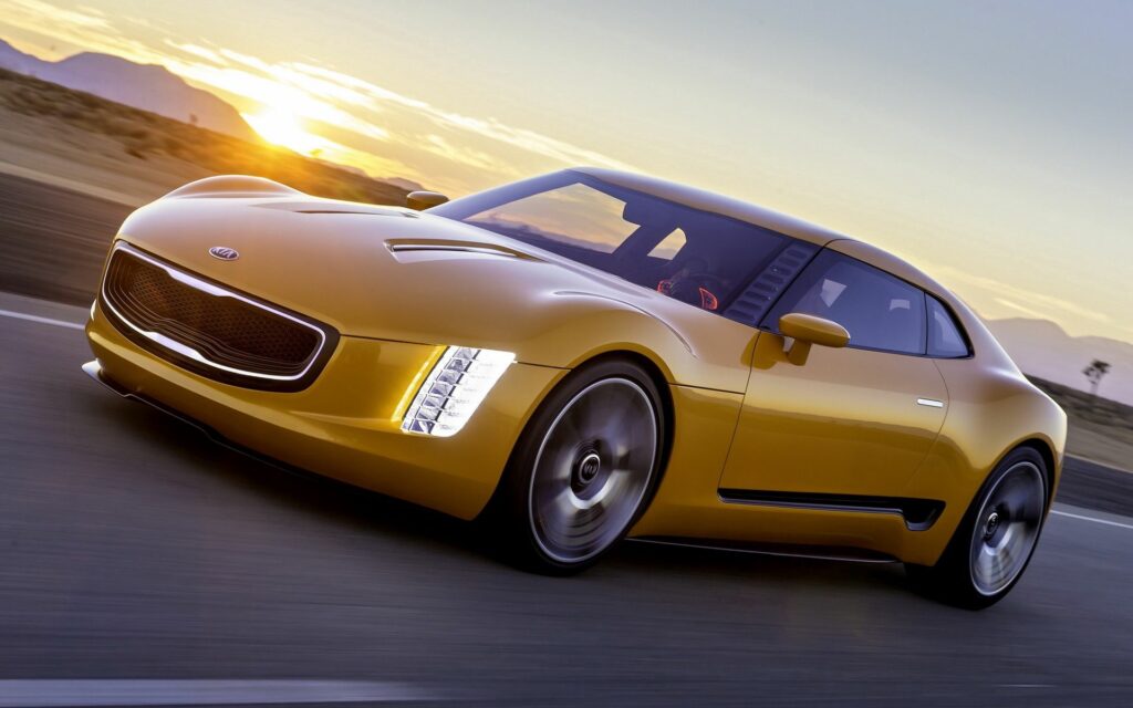 Sleek Kia GT4 Stinger Concept Car at Sunset - Stunning Wallpaper