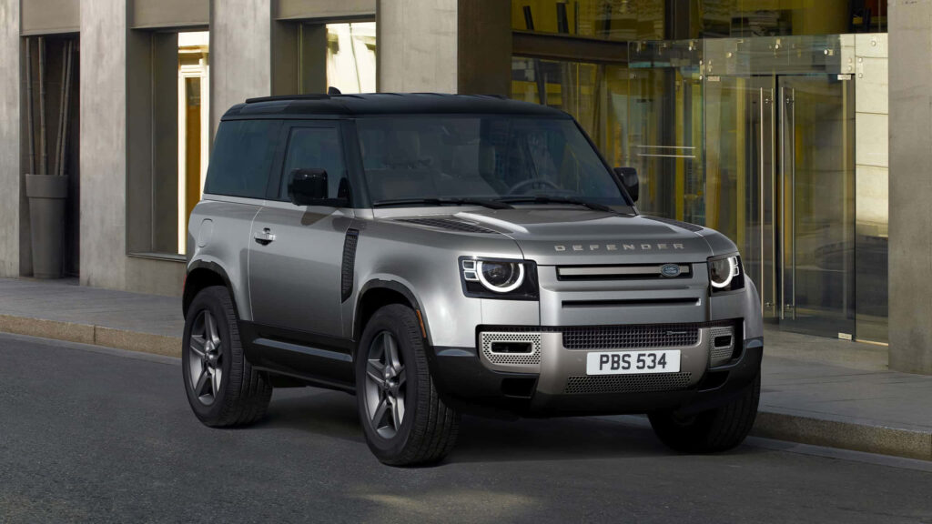 Sleek Land Rover Defender Urban Wallpaper: Modern Rugged Sophistication