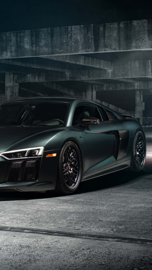Matte Black Audi R8 Wallpaper: Luxury Meets Power in Urban Setting