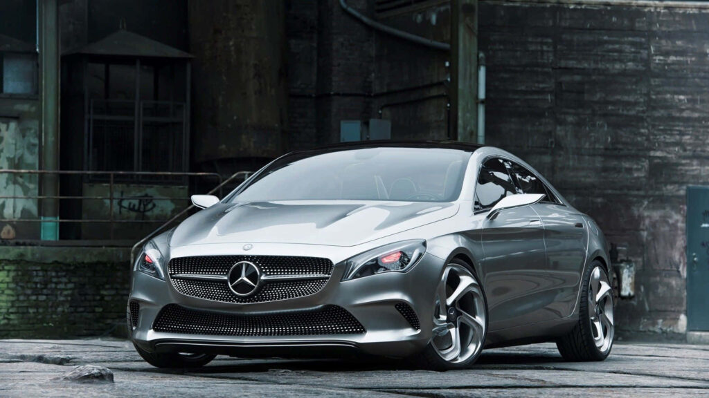 Sleek Grey Mercedes-Benz E-Class Wallpaper: Urban Industrial Elegance