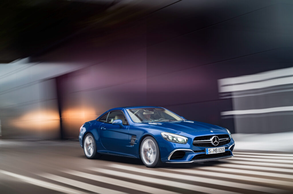 Mercedes-Benz SL-Class R231 in Stunning Blue - Dynamic Urban Wallpaper