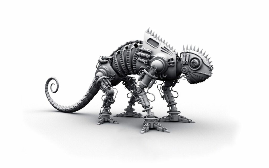 Metal Dinosaur Toy Sculpture Wallpaper - Sleek Silver Design